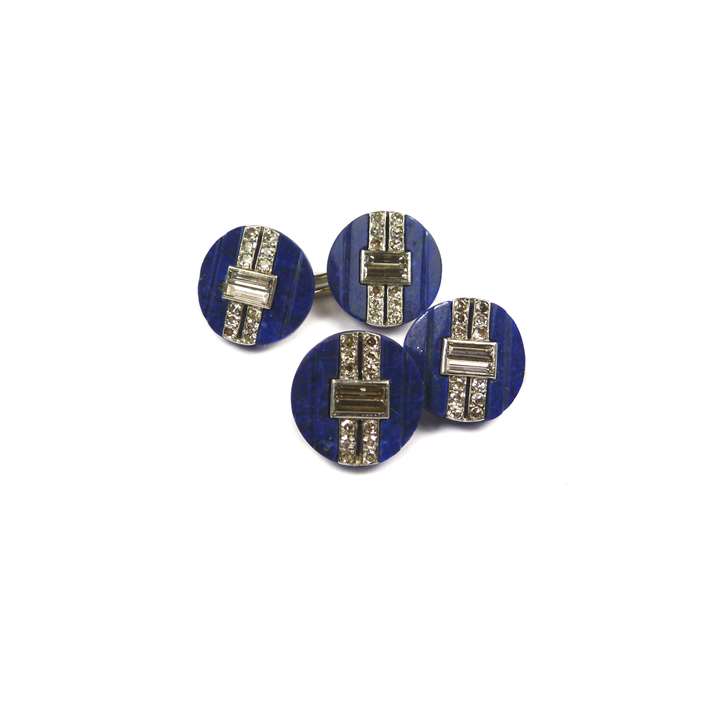 Pair of lapis lazuli and diamond cufflinks
